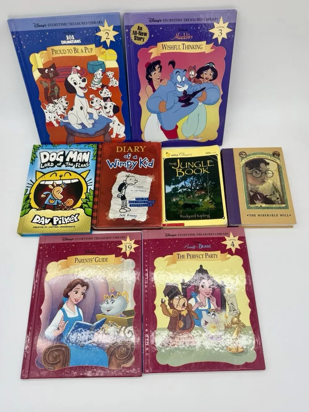 8 Kids Books Lot Dog Man Wimpy Kid Disney Storytime Jungle Book Unfortunate